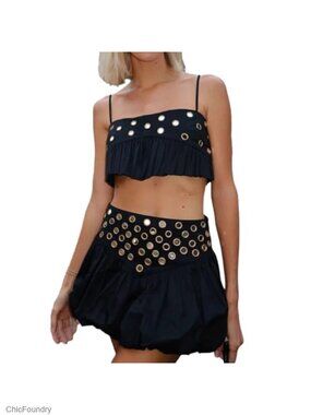 Sleeveless Crop Top & High Waisted Pleated Mini Skirt Set 2 Piece Summer Club